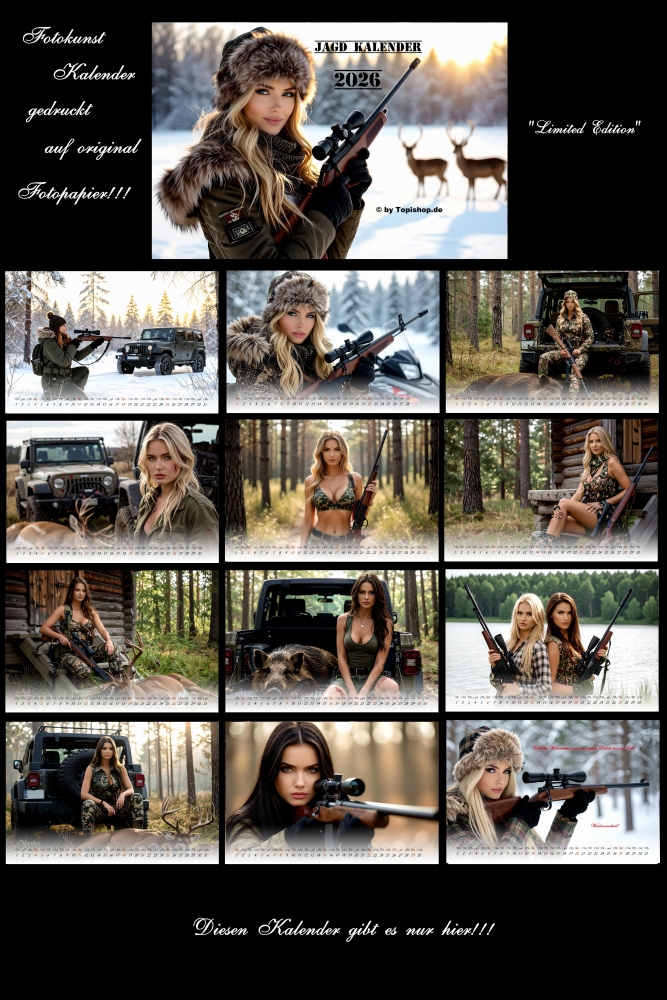 Jagd Kalender 2026 mit sexy Jägerinnen